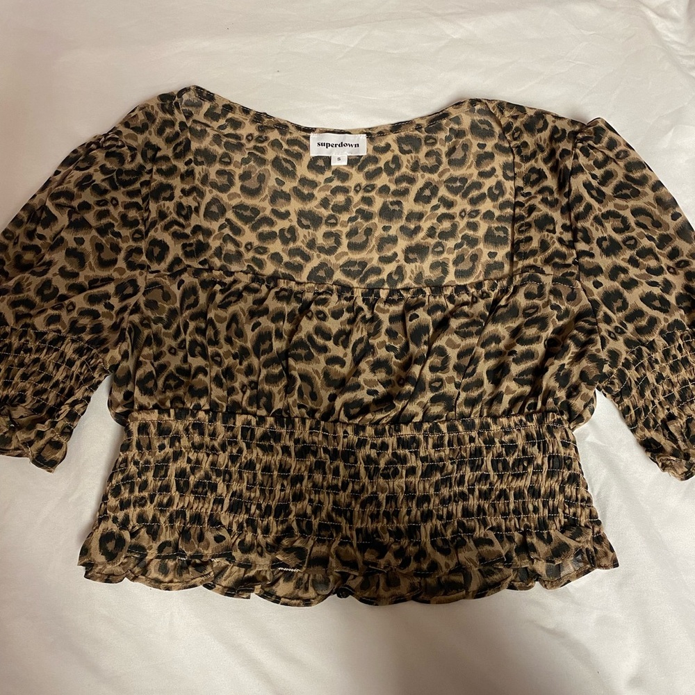 Superdown S leopard puff sleeve top